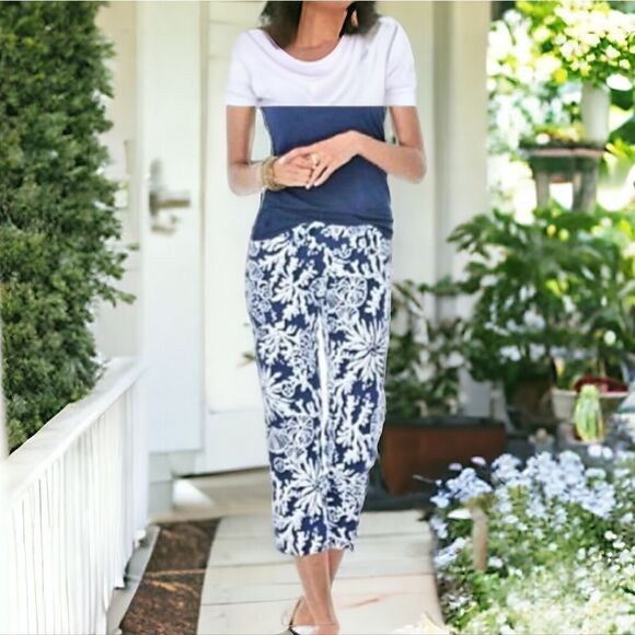 Lilly Pulitzer In the Groove Luxury Capri Pant Navy Seashell Nautical Print Sz 2 - Picture 6 of 9